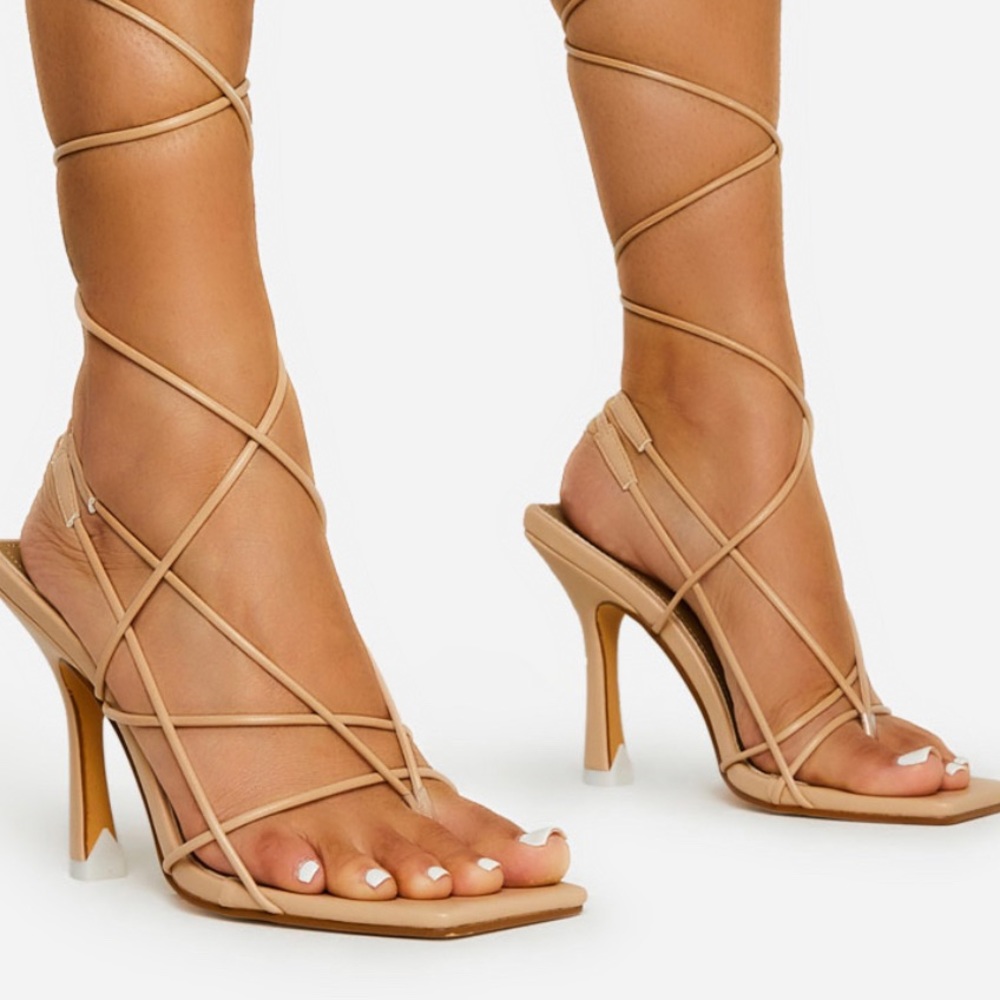 Nude thigh high Lace up Heels